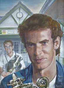 Wimbledon Mens Champions besöker Leamington Lawn Tennis and Squash Club (målning)