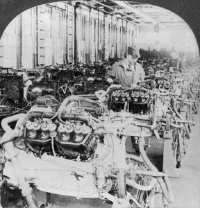 Testar motorer i en bilfabrik, Detroit, Michigan, USA, 1900-talet av Keystone View Company