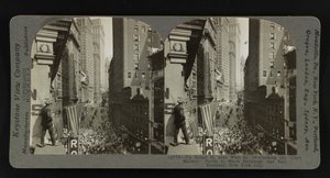 Up Broad St. near Wall St., med utsikt över "Curb Market", norrut till Stock Exchange och Sub-Treasury, New York City av Keystone View Company