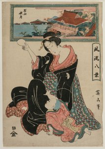 Autumn Moon at the Temple Ishiyamadera från serien Fashionable Eight Views, ca. 1814-17. av Kikugawa Eizan