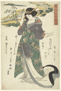 De Chofu Tama rivier i Musashi-provinsen Musashi Chofu no Tamagawa (titel på objekt) De elegante zes Tama rivieren (serietitel) Furyu Mu Tamagawa (serietitel på objekt) av Kikugawa Eizan