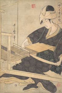 En kvinna som väver, sittande vid en handvävstol, ca. 1796. av Kitagawa Utamaro