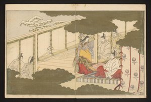 En domstolscen utspelad i snön av Kitagawa Utamaro