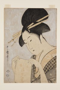 Skönhet med en handduk (trätryck i färg) av Kitagawa Utamaro