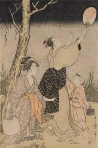 Att fånga eldflugor under ett pilträd till vänster, ca. 1796-1797. av Kitagawa Utamaro