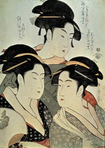 Nærbillede af et maleri af tre kvinder, Kitagawa Utamaro, Kansei-æraen, Japanswed av Kitagawa Utamaro