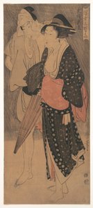 Par i en kvällsskur, ur serien "Tre kvällsnöjen i den flytande världen" av Kitagawa Utamaro