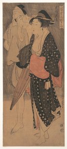 Par i en kvällsdusch, ca. 1800 av Kitagawa Utamaro