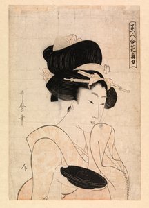 Courtesan håller en sakekopp, ca 1790-1806 (träsnitt i färg) av Kitagawa Utamaro