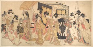 Kurtisaner som imiterar ett hovfölje av Kitagawa Utamaro