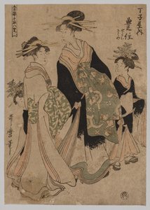 Kurtisaner och skötare av Kitagawa Utamaro