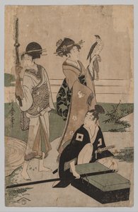 Daimyō och hans följe korsar en bäck i slätten nära Fuji av Kitagawa Utamaro