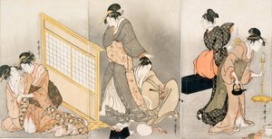 Dubbel kudde. Triptyk, ca 1794 av Kitagawa Utamaro