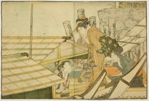 Går ombord på fritidsbåtar på sommaren, från den illustrerade boken "Picture Book: Flowers of the Four Seasons (Ehon shiki no hana)," vol. 1 av Kitagawa Utamaro