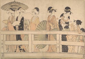 Njuter av den svala kvällsbrisen på...bron, ca. 1800. av Kitagawa Utamaro