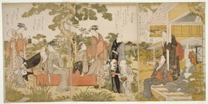 Njuter av kylan i en trädgård av Kitagawa Utamaro