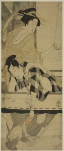 Fiske under en bro av Kitagawa Utamaro