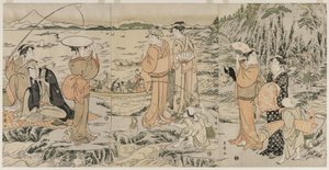 Fiske på skärbrädeklippan i Enoshima av Kitagawa Utamaro