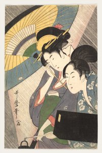 Geisha och följeslagare en regnig natt av Kitagawa Utamaro