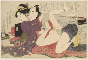 Geisha i långärmad kimono och hennes älskare Negai no itoguchi (serietitel) av Kitagawa Utamaro