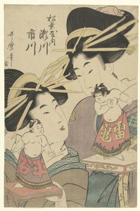 Geishor med sumo dockor av Kitagawa Utamaro