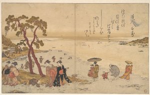Flickor som samlar snäckor på stranden av Kitagawa Utamaro