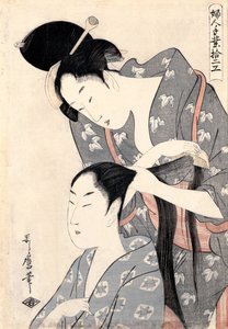 Hög rd mindre r hårslips, c. 1798 av Kitagawa Utamaro