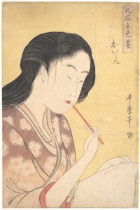 ”Högt uppsatt kurtisan” (oiran), ur serien Fem nyanser av tusch i det norra kvarteret (Hokkoku goshiki-zumi) av Kitagawa Utamaro