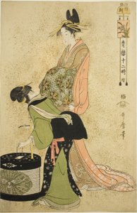 Hour of the Cock (Tori no koku), från serien "Twelve Hours in Yoshiwara (Seiro juni toki tsuzuki)" av Kitagawa Utamaro