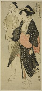Man och fru fångade i en kvällsdusch (Fufu no Yudachi), från serien "Three Evening Pleasures of the Floating World" ("Ukiyo San Seki") av Kitagawa Utamaro