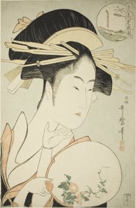 Kisegawa of the Matsubaya, ca 1795-96 (trätryck i färg; oban) av Kitagawa Utamaro