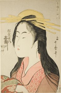Kisegawa från Matsubaya, [vars skötare är] Sasano, Takeno (Matsubaya uchi Kisegawa, Sasano, Takeno), från serien "Seven Komachi of Yoshiwara" ("Seiro nana Komachi") av Kitagawa Utamaro