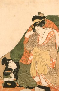 Älskande under en futon; öppningsbild till en erotisk serie av Kitagawa Utamaro