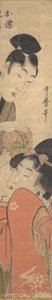Man och ung kvinna med en boll, sent 1700-tidigt 1800-tal. av Kitagawa Utamaro