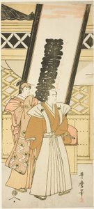 Matsumoto Koshiro IV och Nakayama Tomisaburo, det vänstra arket i en triptyk med titeln "Sex skådespelare liknas vid de odödliga poeterna" ("Yakusha Rokkasen") av Kitagawa Utamaro