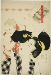 Mother and Child, från serien "New Patterns dyed in Five Colors (Shingata goshiki zome)" av Kitagawa Utamaro