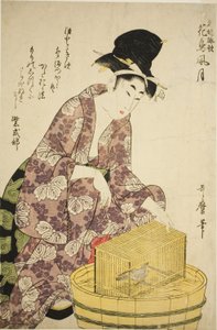 Murasaki Shikibu: Bird, från serien "Famous Women and Their Poems on Flowers, Birds, Wind, and Moon (Meifu eika kacho fugetsu)" av Kitagawa Utamaro