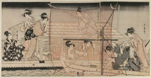 Nätfiske på natten på Sumidafloden av Kitagawa Utamaro
