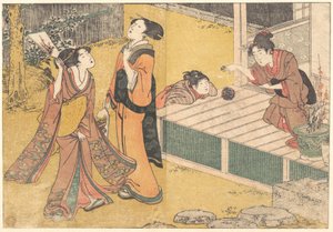 Nyårslekar, ur den tryckta boken ”De fyra årstidernas blommor” (Shiki no hana) av Kitagawa Utamaro