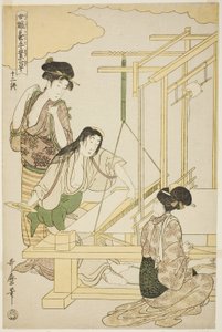 Nr 12 (juni), från serien "Women Engaged in the Sericulture Industry (Joshoku kaiko tewaza-gusa)" av Kitagawa Utamaro