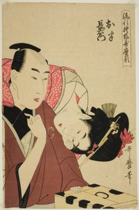 Ohan och Choemon, från serien "Fashonable Patterns in Utamaro Style (Ryuko moyo Utamaro-gata)" av Kitagawa Utamaro