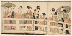 På och p Plan d under Rokoku B Ridage (ovanpå Rokoku Bridge) av Kitagawa Utamaro
