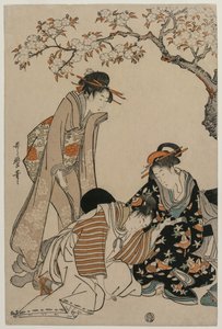 Parodi på en kejserlig vagnscen av Kitagawa Utamaro