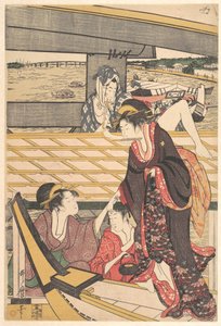 Nöjessällskap i båtar på Sumidafloden under Ryōgoku-bron av Kitagawa Utamaro