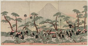 Procession vid foten av berget Fuji av Kitagawa Utamaro