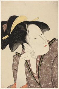 Reflective Love, från serien "Anthology of Poems: The Love Section (Kasen koi no bu) (Mono-omou koi)" av Kitagawa Utamaro