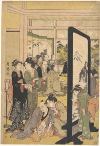 Konstnären Kitao Masanobu kopplar av på en fest av Kitagawa Utamaro