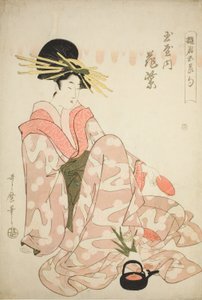 Courtesan Hanamurasaki från Tamaya, från serien "Courtesans of the Five Festivals (Yukun gosekku)" av Kitagawa Utamaro