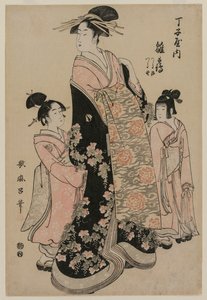 Skolan r Hand-san Hinazuru från Cho Toki och med sin himmelska plattform ts Tsuruji plan d Tsuru no c. 1794. av Kitagawa Utamaro