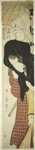 Kurtisanen Umegawa och Chubei från budtjänsten (Umegawa, Chubei), ca 1797 (trätryck i färg, hashira-e) av Kitagawa Utamaro
